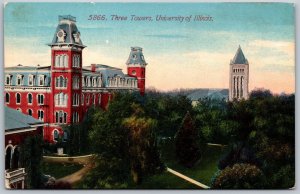 Vtg Champaign IL Three Towers University of Illinois 1910s View Old Postcard