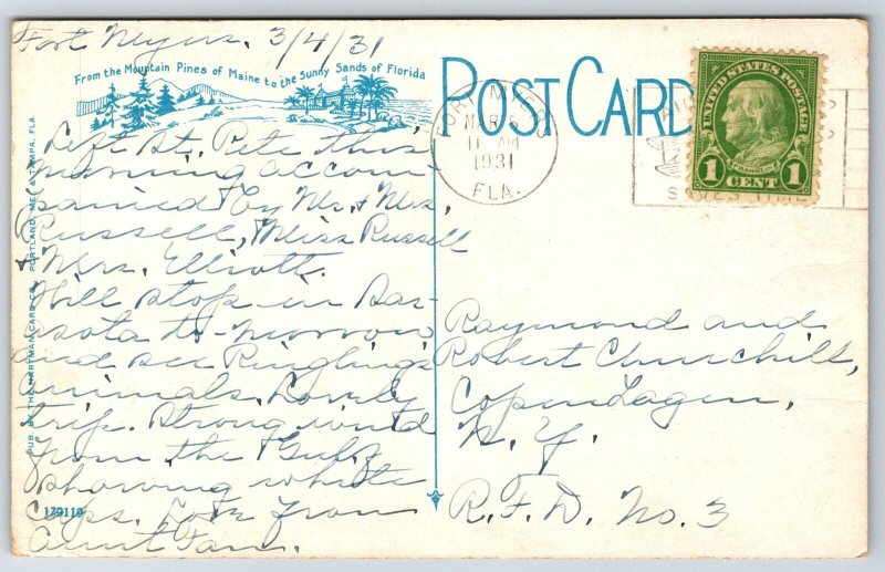 Sarasota Florida~Leopard @ Ringling Bros Winter Quarters~PM 1931~Vtg Postcard