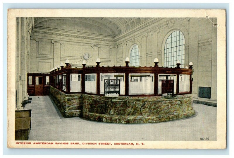 1908 Interior Amsterdam Savings Bank, Amsterdam New York NY Postcard