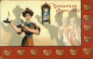 Halloween - Woman Scared by Ghosts EC Banks c1910 Postcard