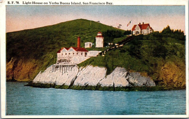 Vtg California CA San Francisco Bay Light House Yerba Buena Island Postcard