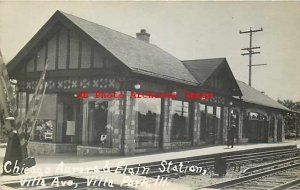 Depot, Illinois, Villa Park, RPPC, Chicago Aurora & Elgin Railroad Station