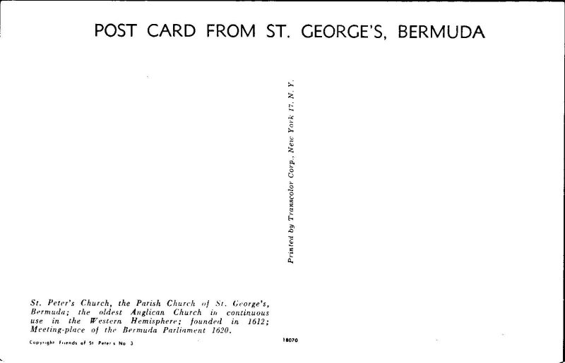 VINTAGE POSTCARD SERVICE AT ST. PETER'S CHURCH ST. GEORGE BERMUDA