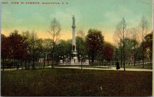 View of Monument In Common Manchester New Hampshire NH UNP DB Postcard L4