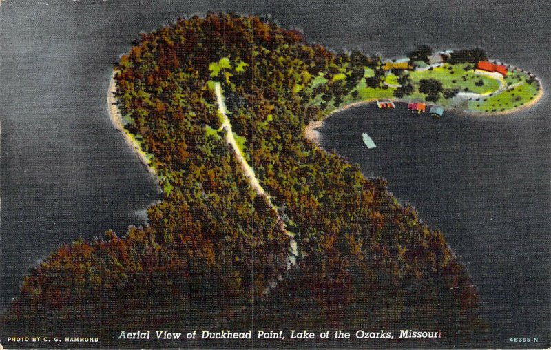 Aerial View of Duckhead Point Lake of the Ozarks MO Unused Linen Postcard