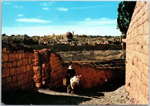 VINTAGE POSTCARD CONTINENTAL SIZE PANORAMA VIEW OF JERSUALEM POSTED 1960 JORDAN