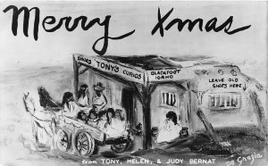 H28/ Blackfoot Idaho RPPC Postcard 1950 Merry Xmas Tony's Curio Store