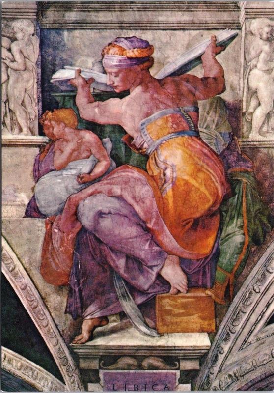 The Sistine Chapel Libyan Sibyl Citta Del Vaticano Art Repro Unused Postcard D50 