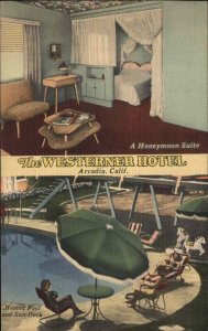 Arcadia California CA Westerner Hotel Art Deco Beach Umbrella Linen Postcard