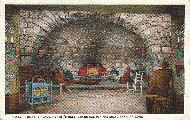 Postcard Fire Place Hermit's Rest Grand Canyon Ntl Park AZ