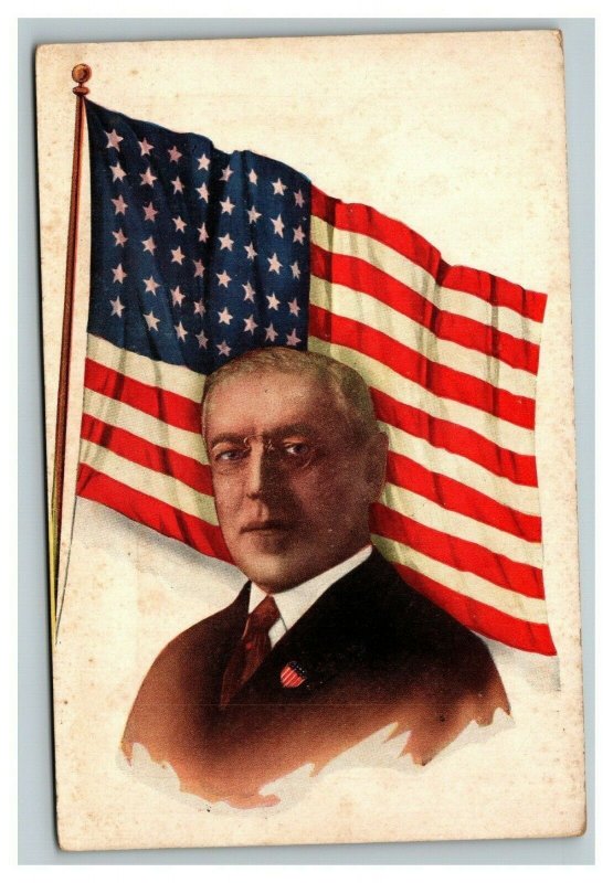 Vintage Early 1900's Woodrow Wilson American Flag Postcard UNPOSTED RARE