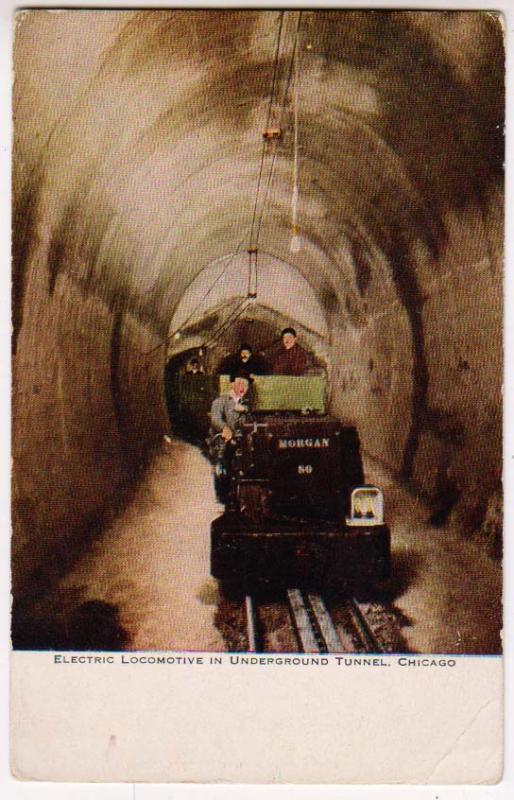 Electric Locomotive in Underground Tunnel, Chicago Ill