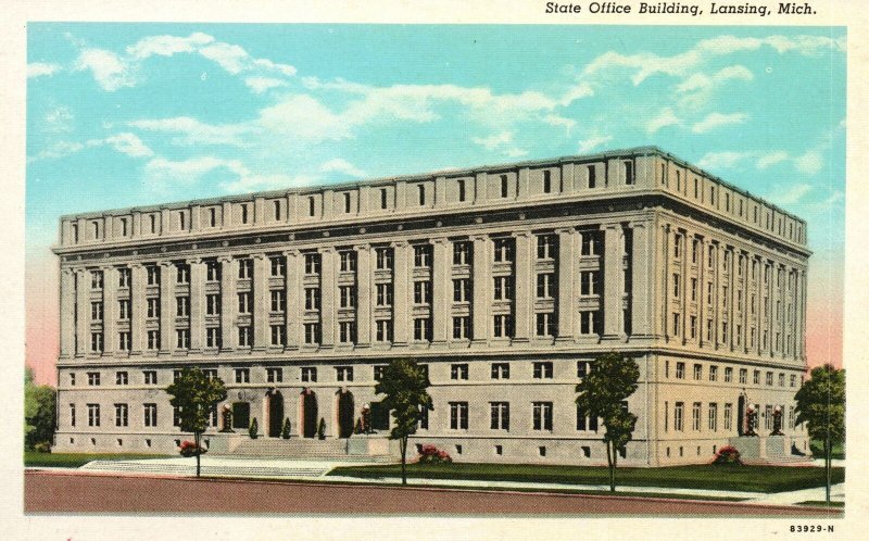 Vintage Postcard State Office Building Historical Landmark Lansing Michigan MI