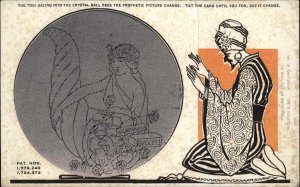 Fortune Teller Novelty Crystal Ball Yogi Cornucopia & Woman c1910 Postcard