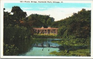 USA Rustic Bridge Humboldt Park Chicago Illinois Postcard 03.57