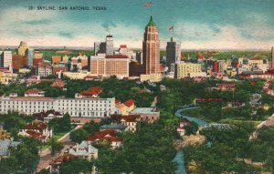 Vintage Postcard Skyline at Morning Buildings Trees San Antonio Texas