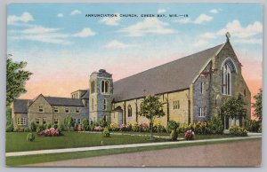 Linen~Anunciation Church @ Green Bay Wisconsin~Vintage Postcard