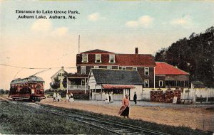 Auburn Maine Lake Grove Park Trolley Car Vintage Postcard AA2433