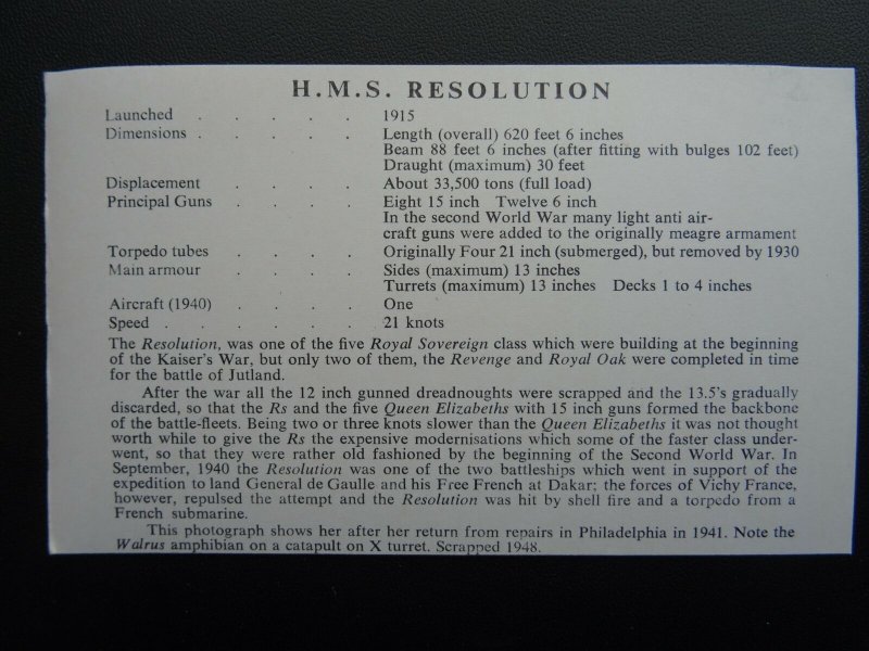 Naval Ship H.M.S. RESOLUTION RP Postcard