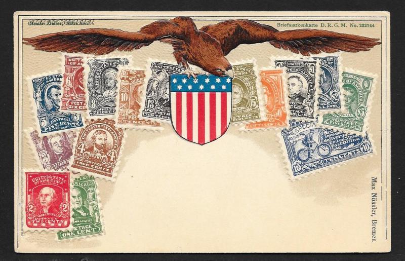 UNITED STATES Stamps on Postcard Embossed Shield Unused 1905