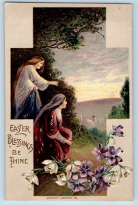 J. Baumann Signed Postcard Easter Blessings Women Flowers Wisch Back Embossed