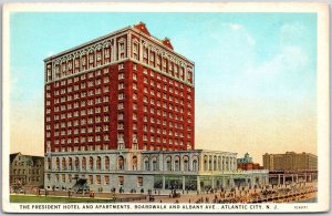 President Hotel Apartments Boardwalk Albany Avenue Atlantic City NJ Postcard