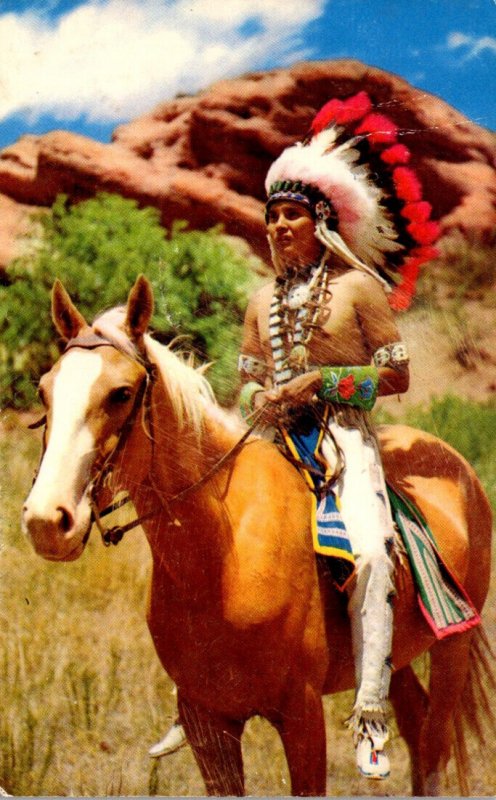 Indian Brave In Buckskin Beads and Feathers 1956