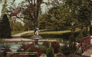 Vintage Postcard 1909 Cupid Fountain Pond Elizabeth Park Hartford Connecticut CT