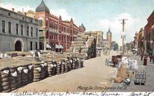 Macon Georgia Cotton Scene On 2nd Street, Color Lithograph Vintage PC U8547