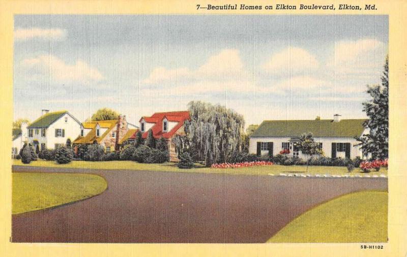 Elkton Maryland Blvd Homes Street View Antique Postcard K63462