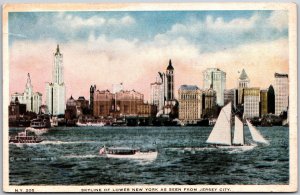 Skyline Of Lower New York Seen From Jersey City NJ Real Photo RPPC Postcard