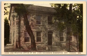 Postcard Queenston Ontario Home and Printing Office of Wm. Lyon Mackenzie