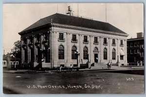 Huron South Dakota SD Postcard RPPC Photo US Post Office Building Bicycle 1922