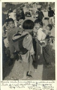 china, HONG KONG, Group of Young Children at Unknown Street (1960) RPPC Postcard