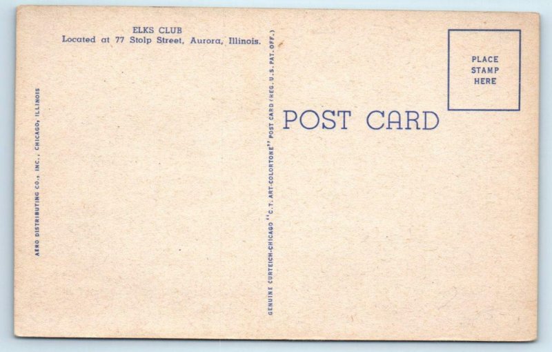 AURORA, Illinois IL ~ Fraternal ELKS CLUB c1940s Linen Postcard