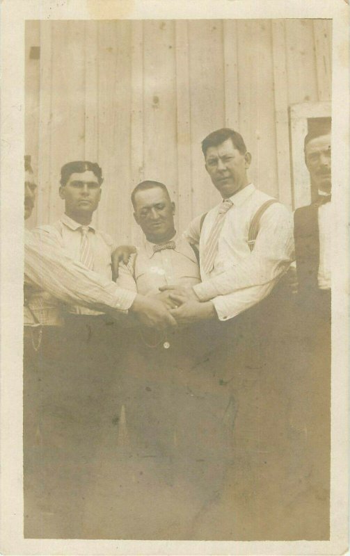 Vintage Postcard RPPC Men Shaking/Holding Hands