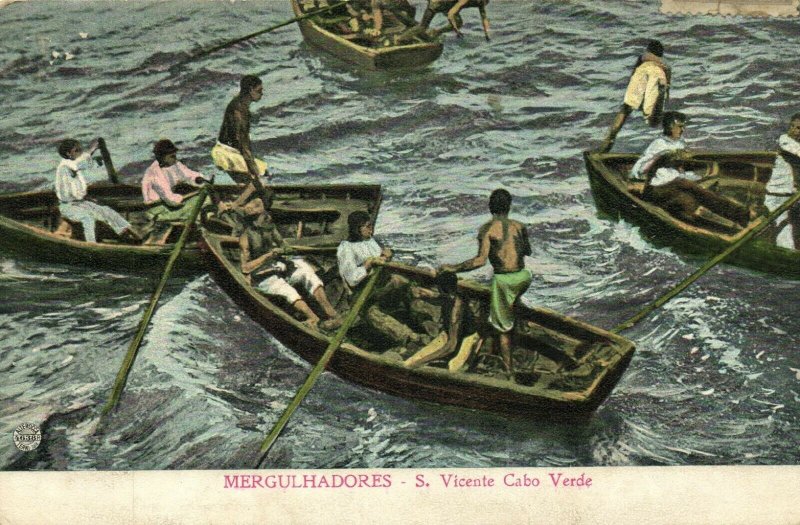 PC CPA CABO VERDE CAPE VERDE S. VICENTE MERGULHADORES Vintage Postcard (b26730)