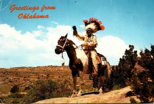 Oklahoma Greetings From The Home Of The Red Man With Indian On Horseback