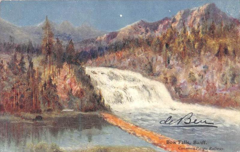 Baniff  artist drawn  Bow Falls  Canadian Pacific Railway Card