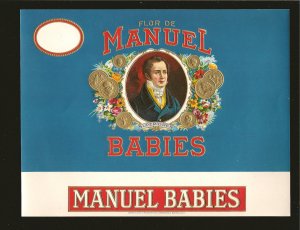 Vintage Flor de Manuel Babies Embossed Cigar Box Label 8-1/4x6-3/8 Inches