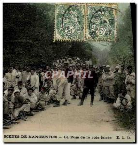 Old Postcard Army Maneuvers The laying of the railway line