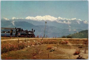 VINTAGE CONTINENTAL SIZE POSTCARD THE PANORAMIC TRAIN VIEW AT DARJEELING INDIA