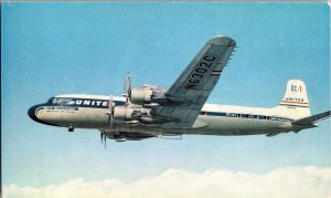 United Airlines DC-7 In Flight Vintage Postcard J75