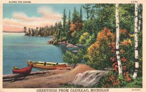 Along The Shore Greetings From Cadillac Michigan MI Vintage Postcard c1930