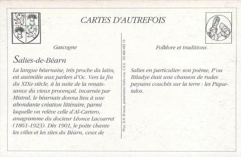 Cartes d`autrefois France Salies de Bearn l`ous Piquetalos d`AlCartero folk type