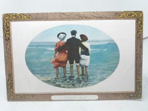 Breakers Ahead Trio Paddling in the Sea Early 1900s Style Antique Postcard c1910