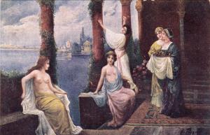 Risque Nude Fingres pinx nach dam bade Postcard c1910 