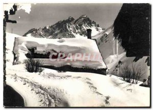 Modern Postcard The Alps view Barn in Winter Mountain