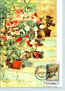 Staircase with Flowers Stefan Luchian Romania Postage Stamp Maximum Postcard