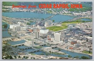 Cedar Rapids Iowa~Aerial View Overlooking City~Vintage Postcard 